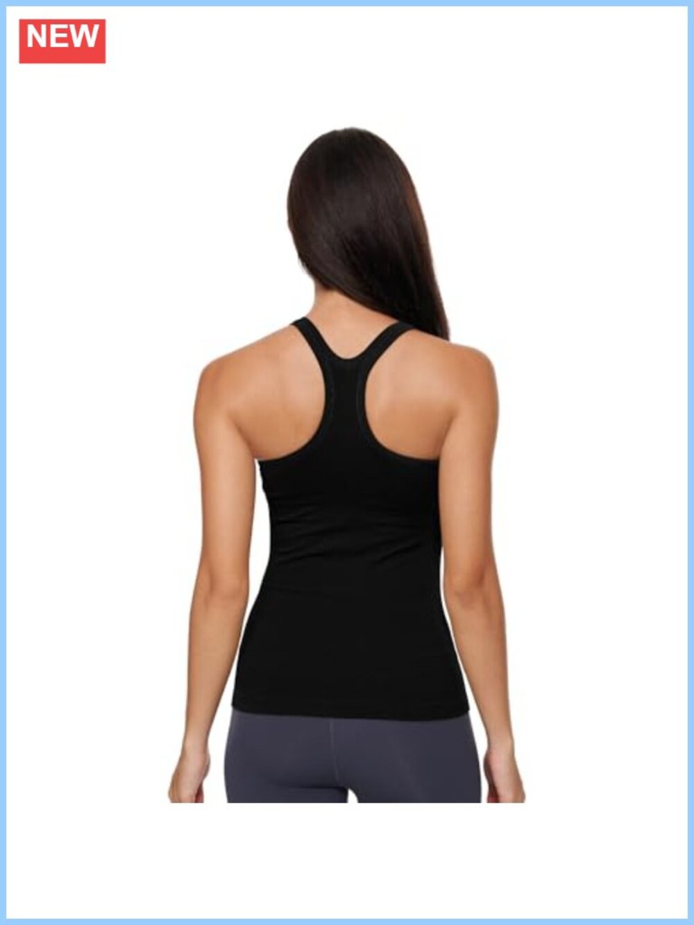Seamless Ribbed Racerback Tank Top with Built in Bra Padded Workout - Picture 4 of 6